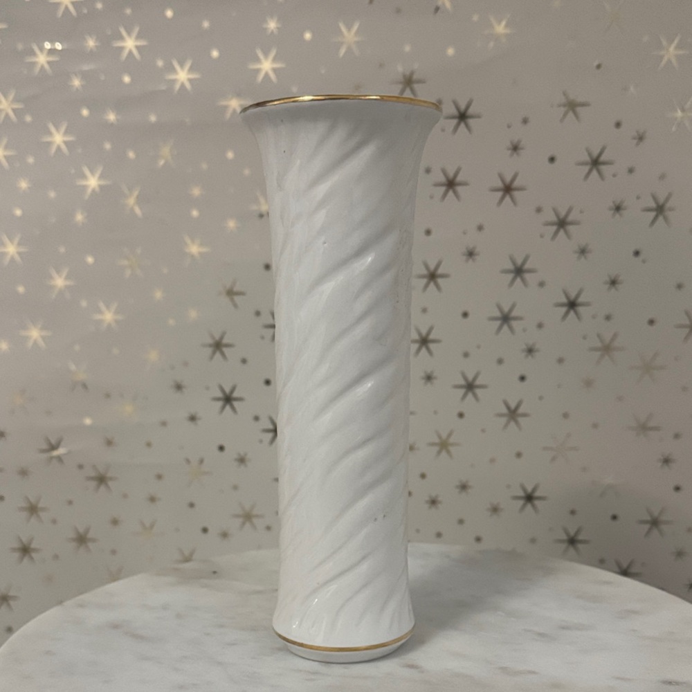 Chic White Vase with Gold Trim